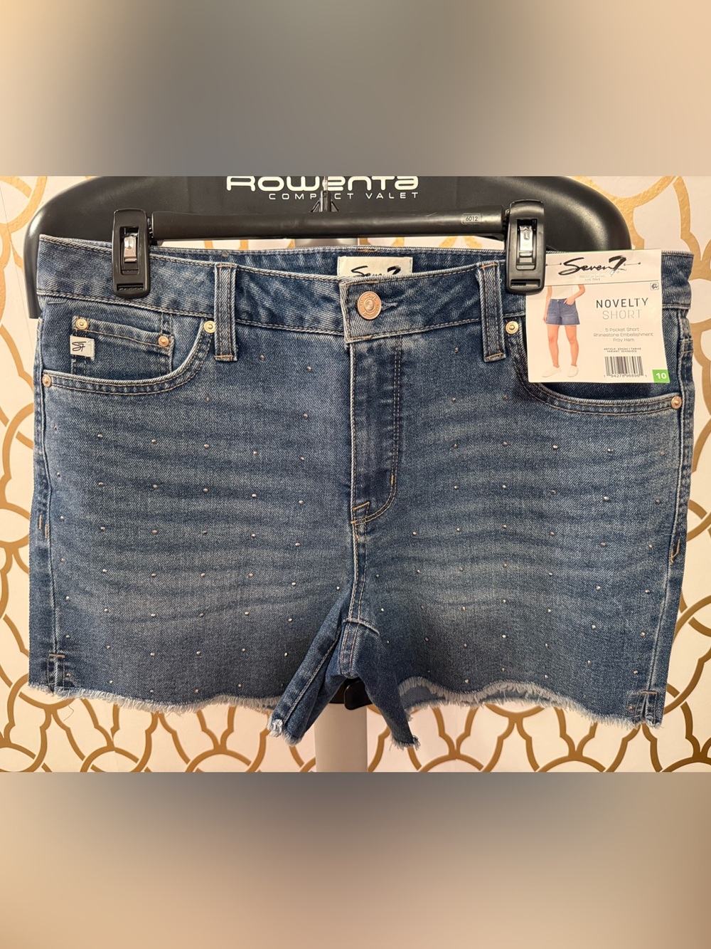 Seven7 Women's Blue Studded Denim Shorts with Frayed Hem size 10